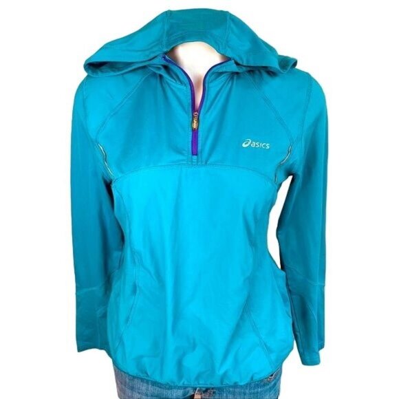 Asics Tops - ASICS Active Sweatshirt Teal Zip Up Hooded Athletic Sweater Size M